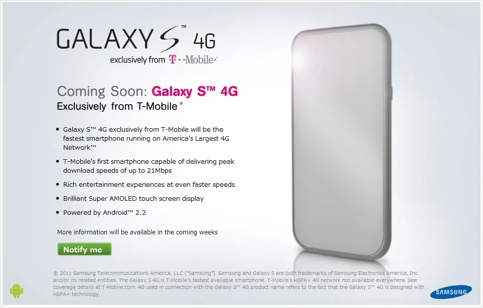 T-MobileのGalaxy S 4G